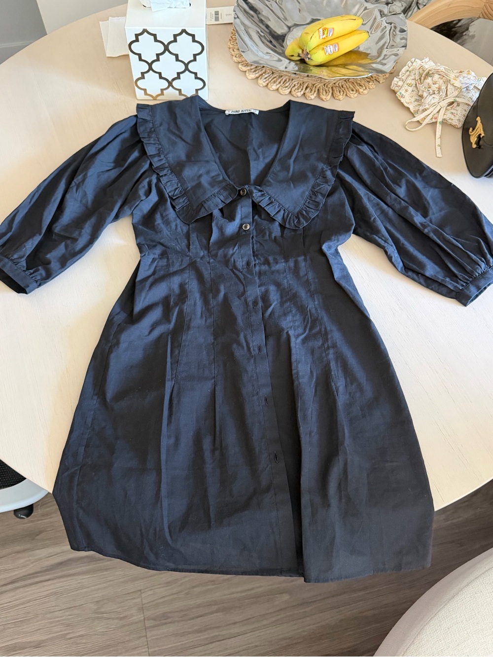 Ciao Lucia Black Midi Dress with Ruffled Collar